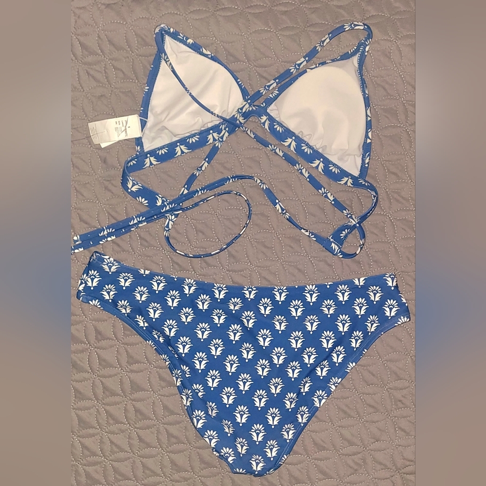 CUPSHE blue Ornate Triangle bikini top (S) & bottom (M)▪️swimwear ▪️ 2pc ▪️ NWT - Picture 4 of 4